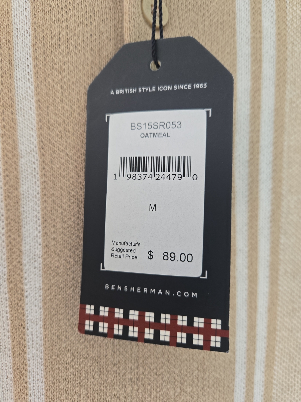 Ben Sherman M Tan Polo with White Vertical Stripes Knit Org. 89.00 - Picture 6 of 6